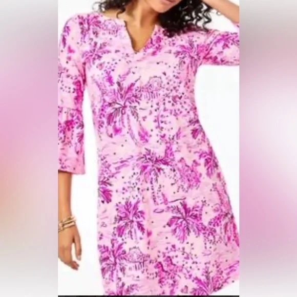 Lilly Pulitzer Tosha Pima Pink Blossom Dress 3/4 sleeve Sz XXL - Picture 2 of 4